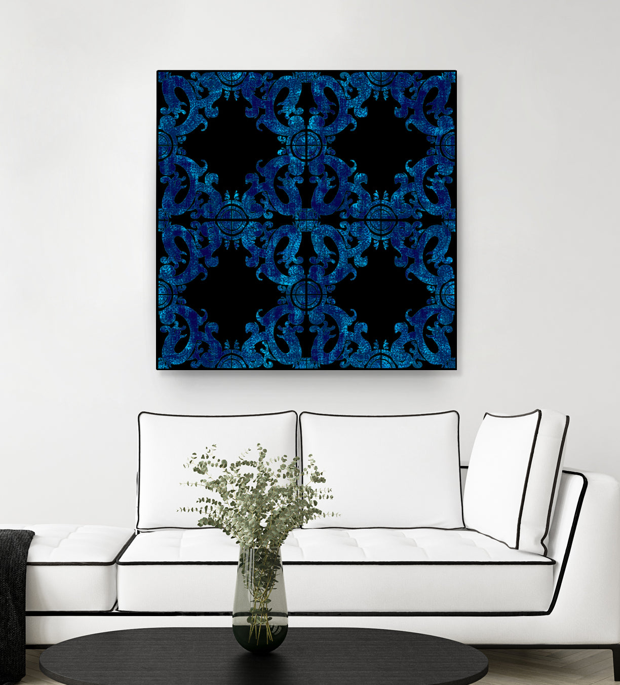 Blue carved tile ceramic effect by Bernadette Mombourgh on GIANT ART - blue digital painting