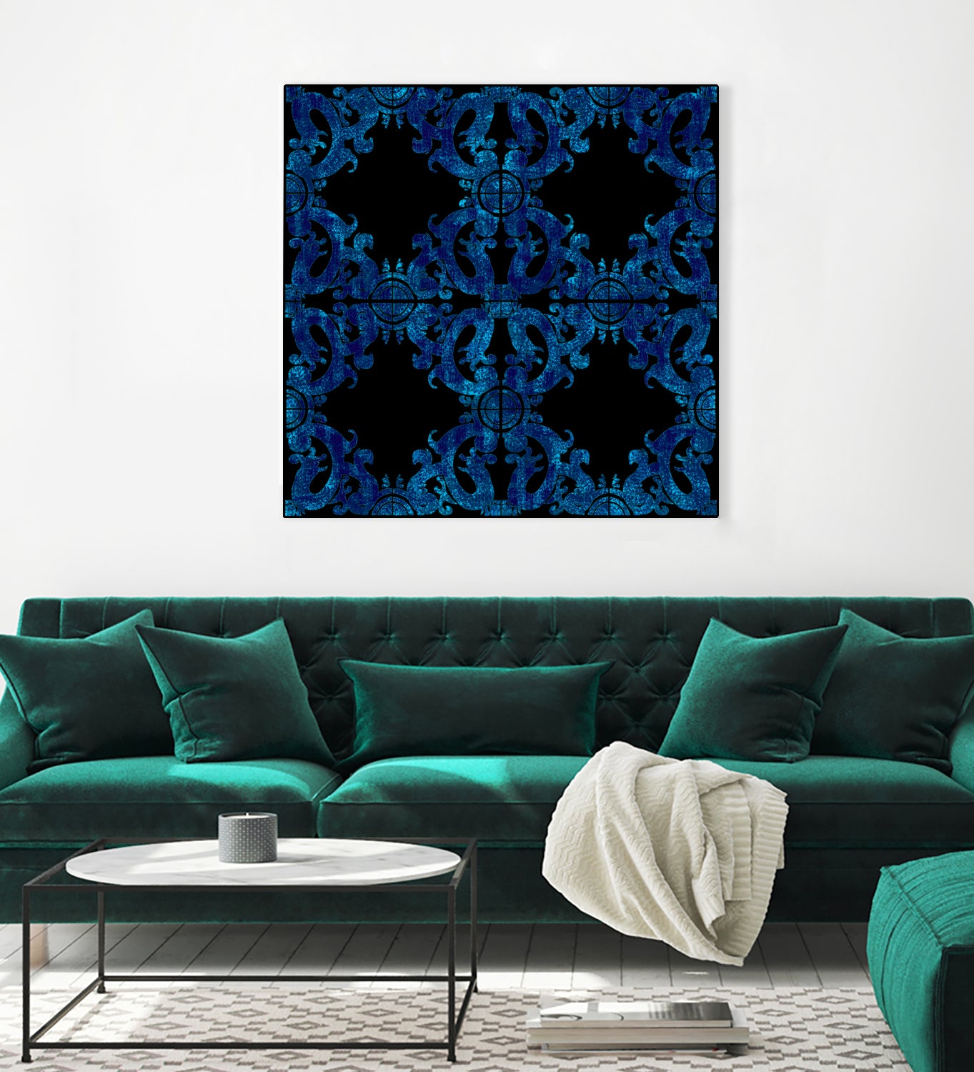 Blue carved tile ceramic effect by Bernadette Mombourgh on GIANT ART - blue digital painting