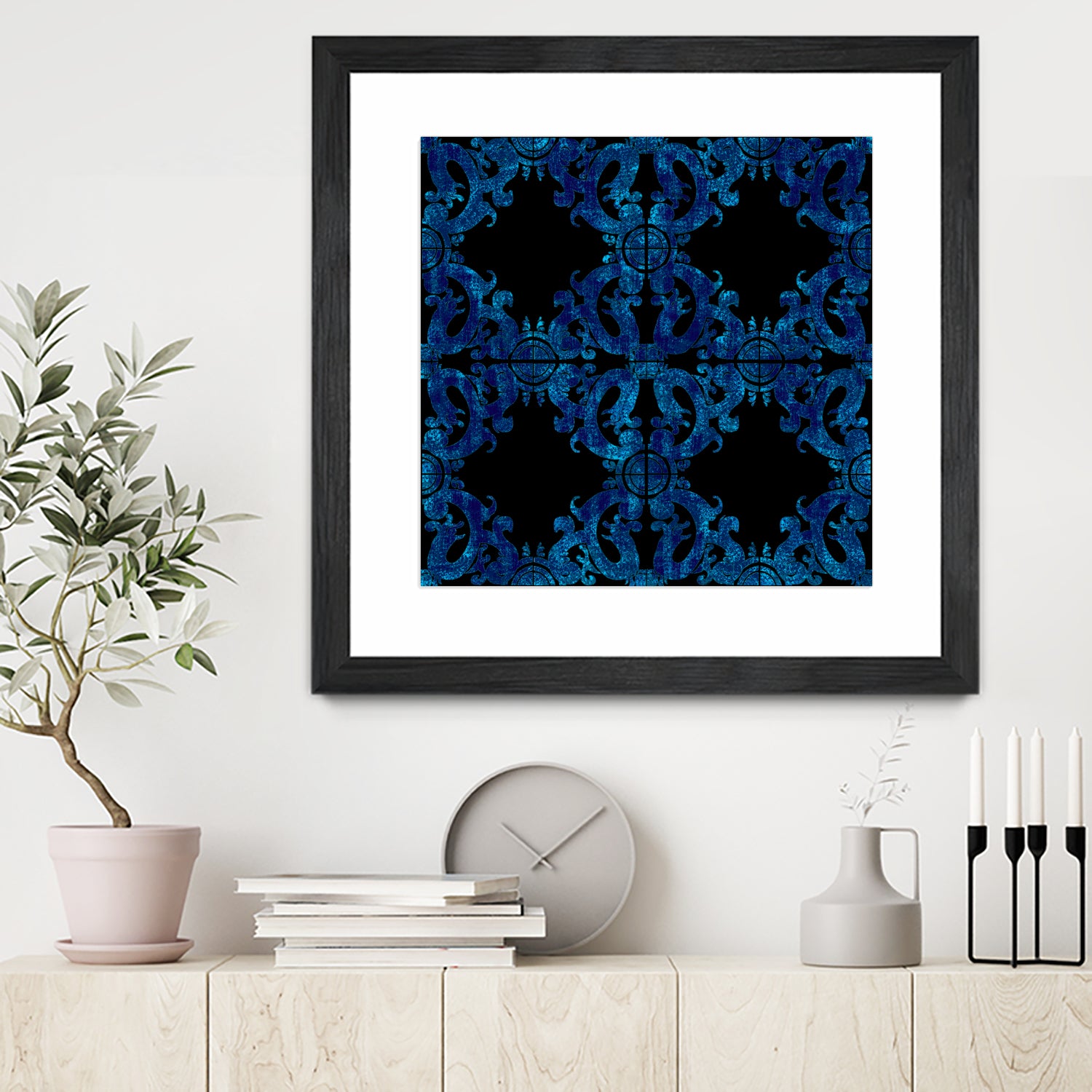 Blue carved tile ceramic effect by Bernadette Mombourgh on GIANT ART - blue digital painting