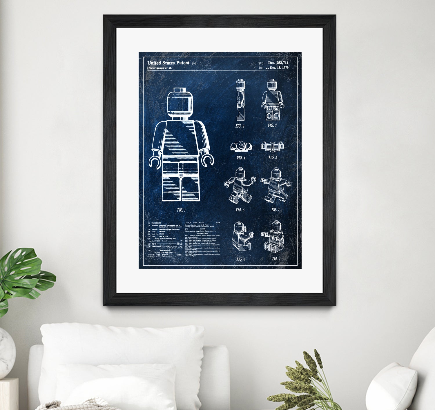 1979 mini figure chalkboard patent by map collection on GIANT ART - blue mixed media