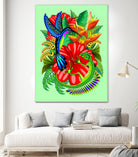 The Lizard, The Hummingbird and The Hibiscus by Monica Terrana on GIANT ART - green digital drawing