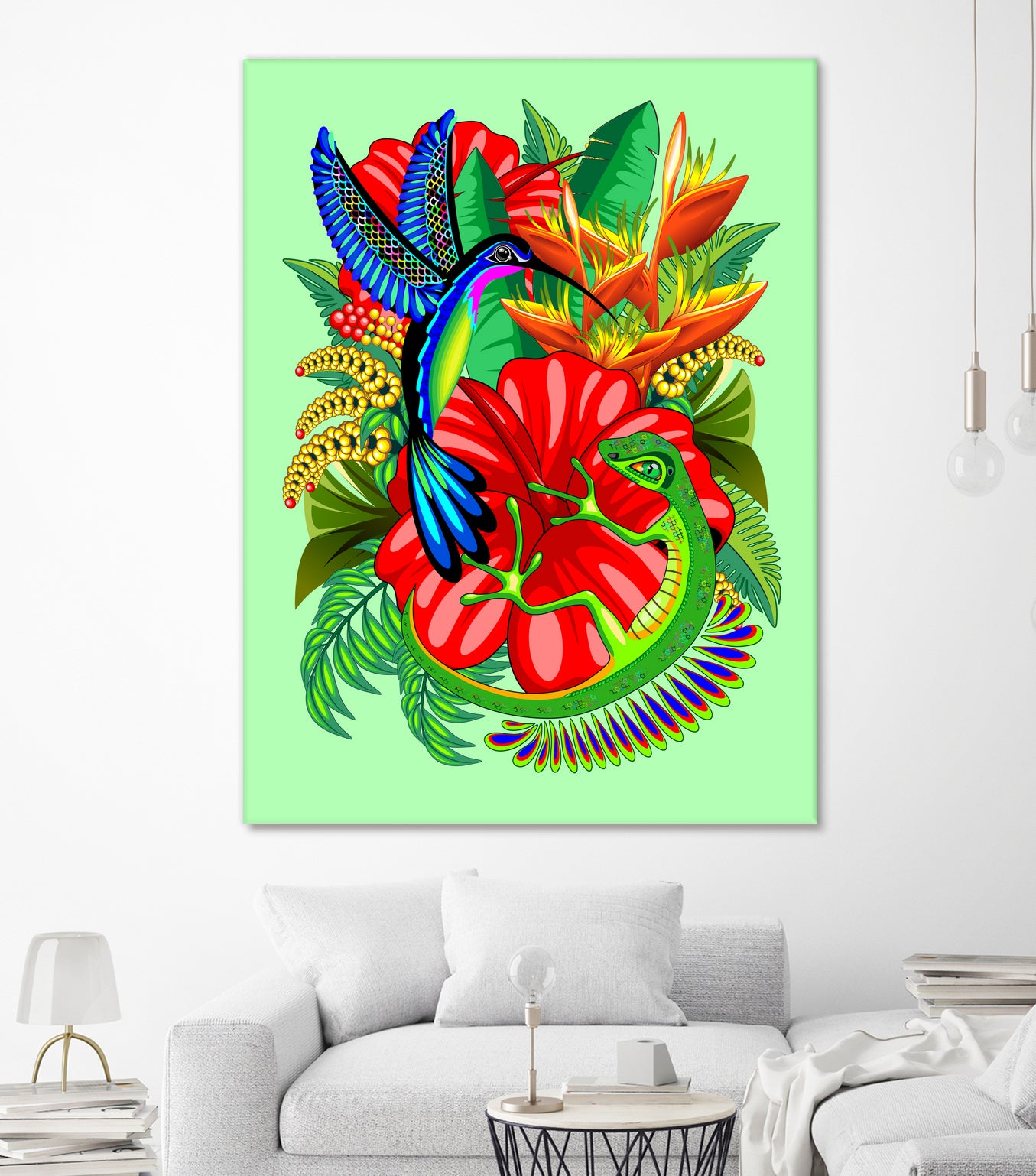 The Lizard, The Hummingbird and The Hibiscus by Monica Terrana on GIANT ART - green digital drawing