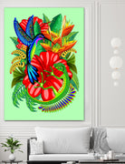 The Lizard, The Hummingbird and The Hibiscus by Monica Terrana on GIANT ART - green digital drawing