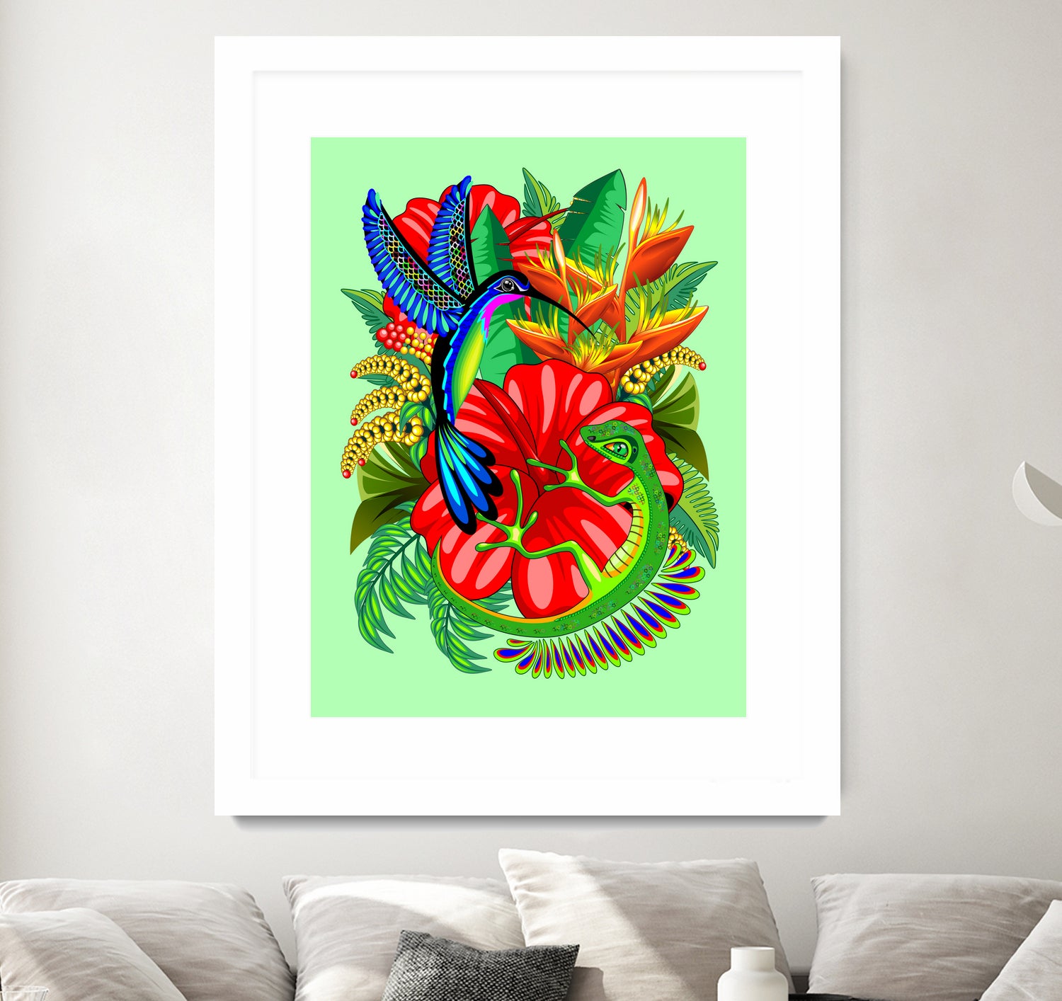 The Lizard, The Hummingbird and The Hibiscus by Monica Terrana on GIANT ART - green digital drawing