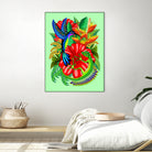 The Lizard, The Hummingbird and The Hibiscus by Monica Terrana on GIANT ART - green digital drawing