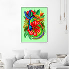 The Lizard, The Hummingbird and The Hibiscus by Monica Terrana on GIANT ART - green digital drawing