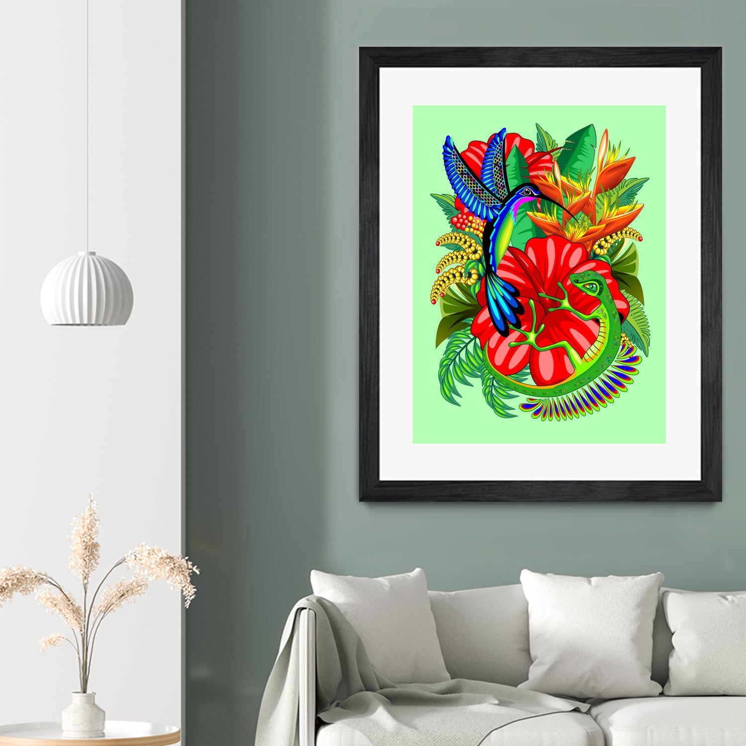 The Lizard, The Hummingbird and The Hibiscus by Monica Terrana on GIANT ART - green digital drawing