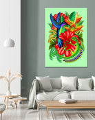 The Lizard, The Hummingbird and The Hibiscus by Monica Terrana on GIANT ART - green digital drawing