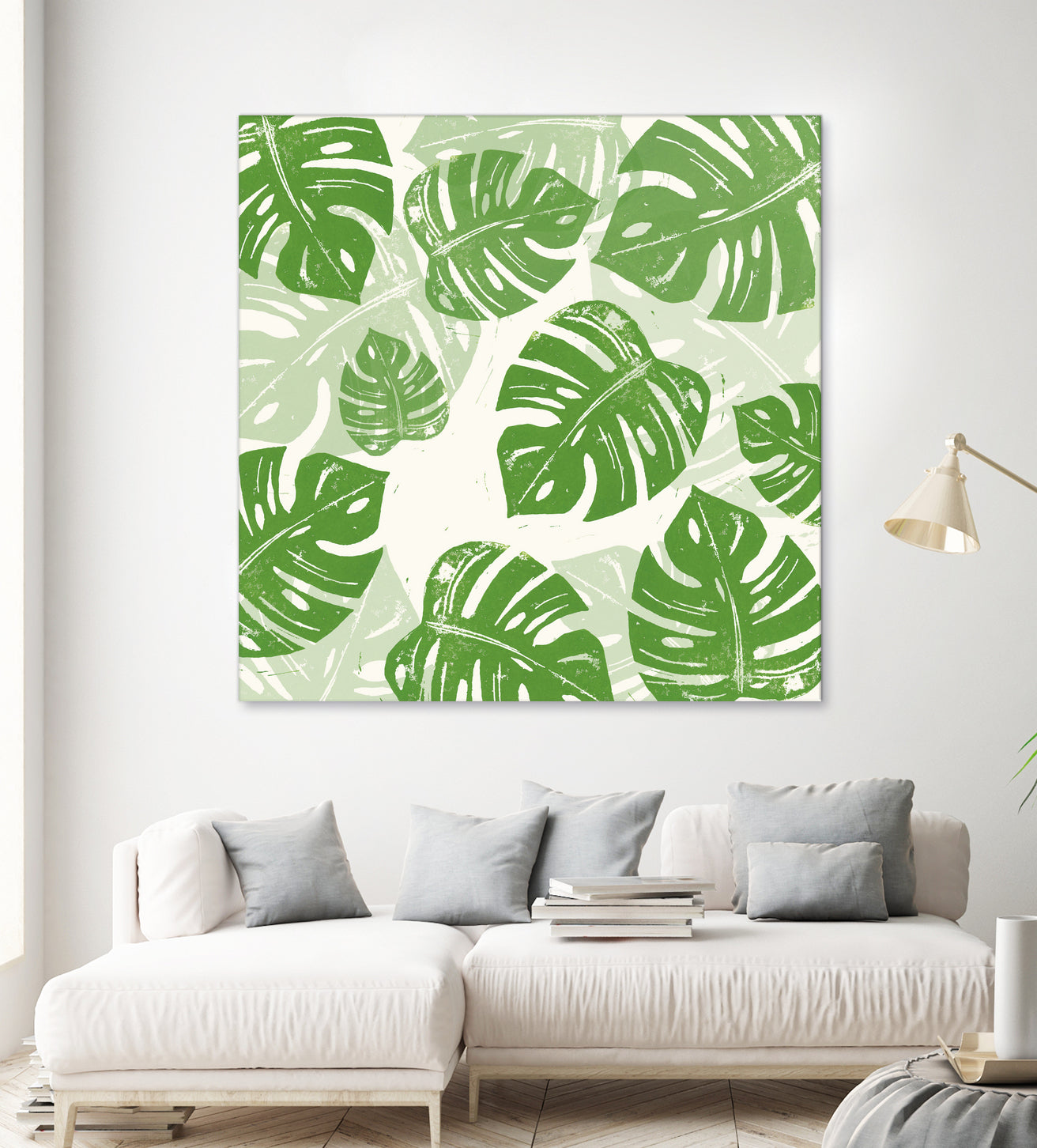 Linocut Monstera Pattern by Bianca Green on GIANT ART - green mixed media