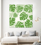 Linocut Monstera Pattern by Bianca Green on GIANT ART - green mixed media