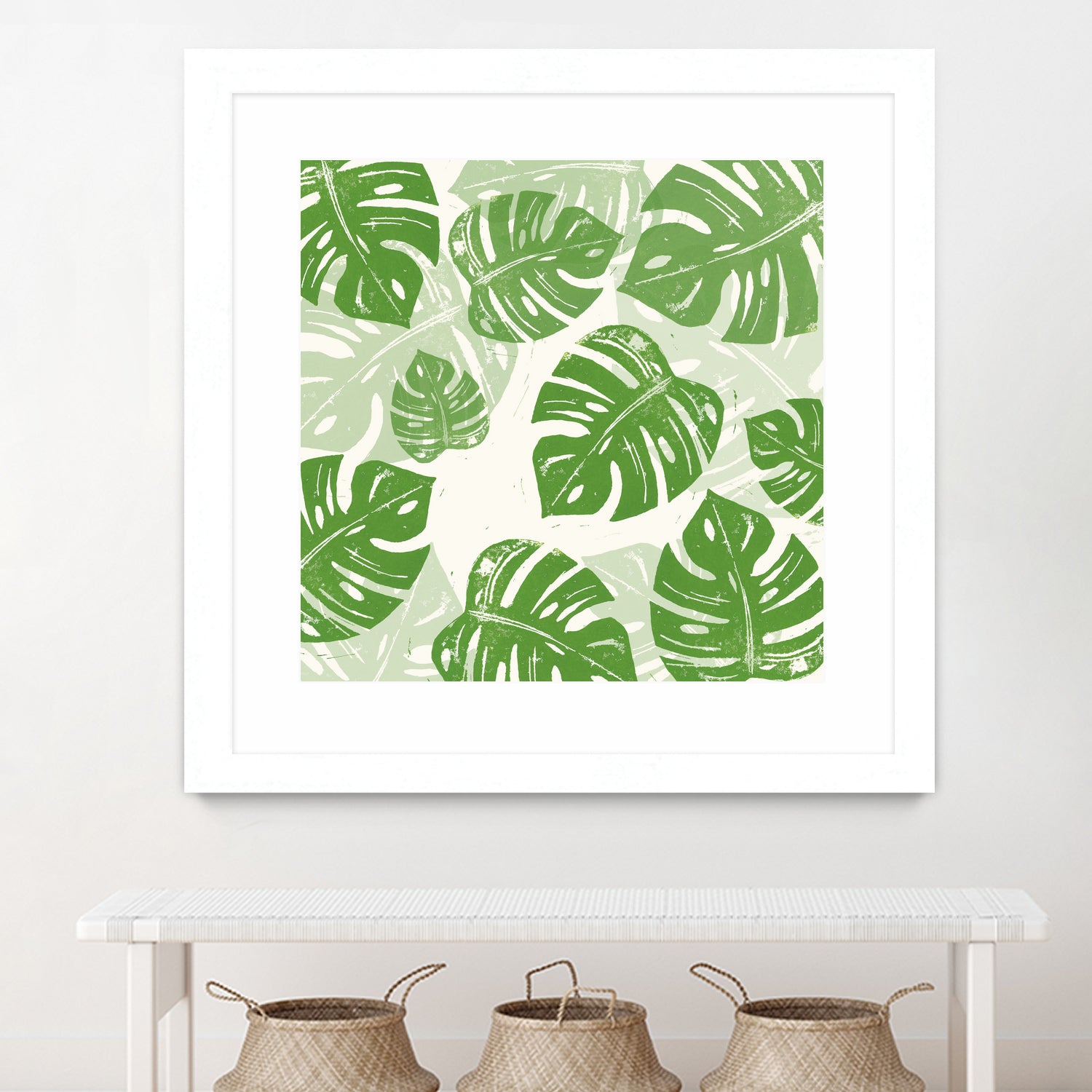 Linocut Monstera Pattern by Bianca Green on GIANT ART - green mixed media