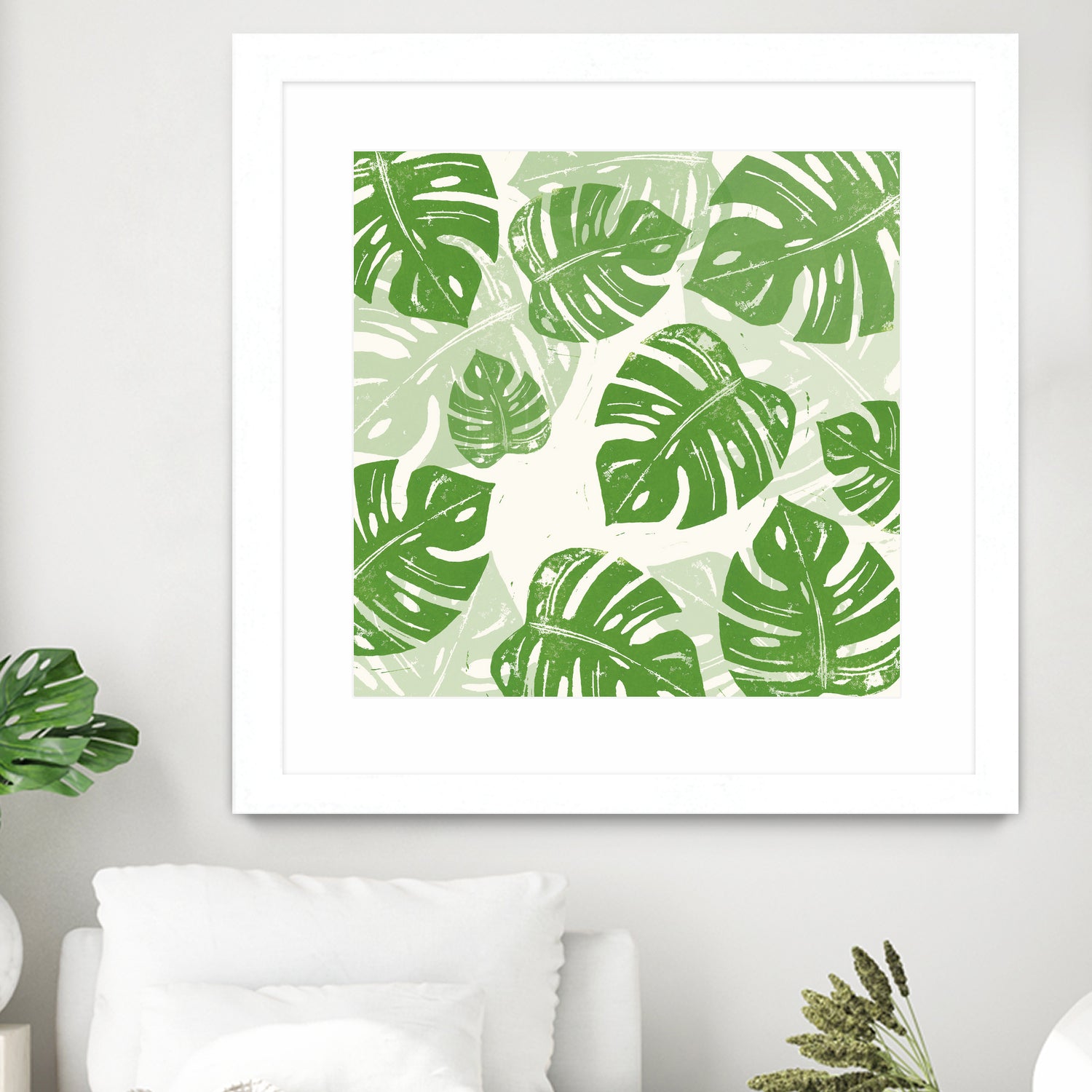 Linocut Monstera Pattern by Bianca Green on GIANT ART - green mixed media