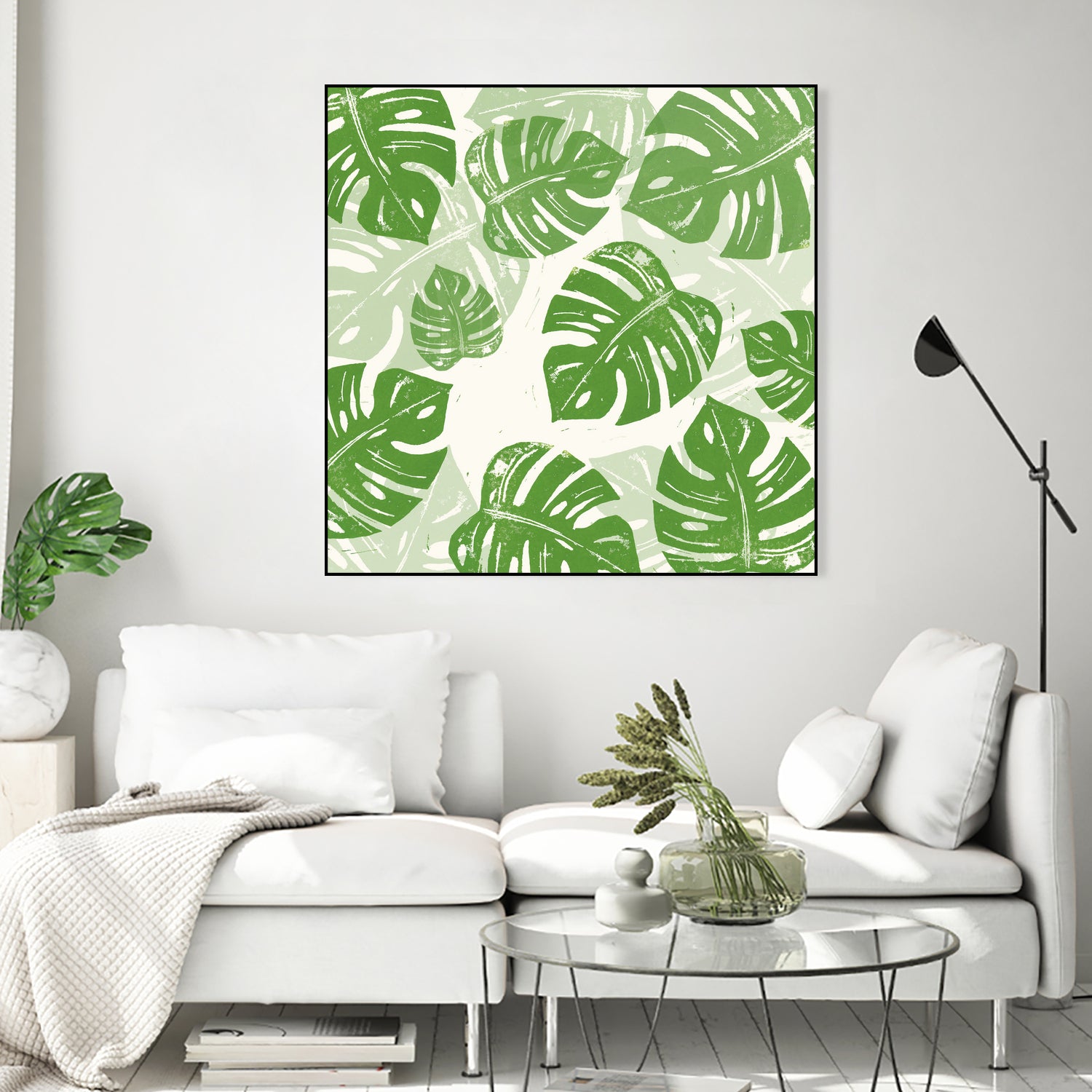 Linocut Monstera Pattern by Bianca Green on GIANT ART - green mixed media