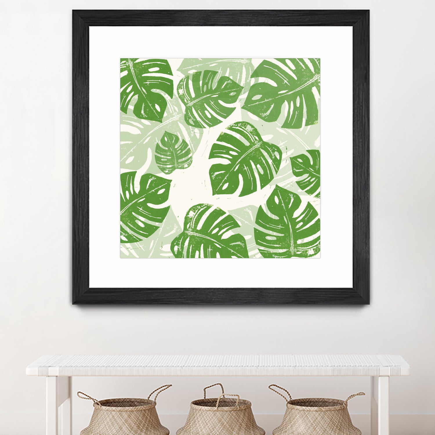 Linocut Monstera Pattern by Bianca Green on GIANT ART - green mixed media