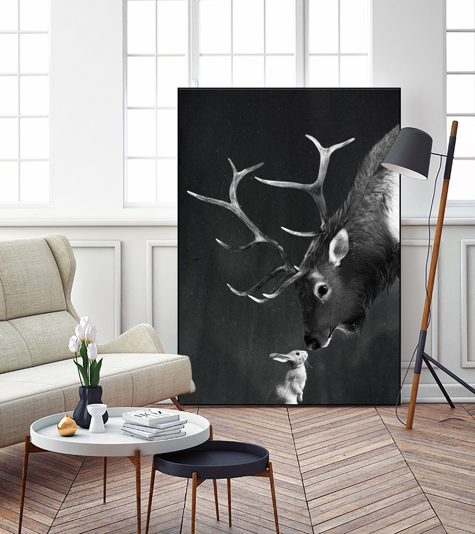 elk and rabbit by Laura Graves on GIANT ART - black digital painting