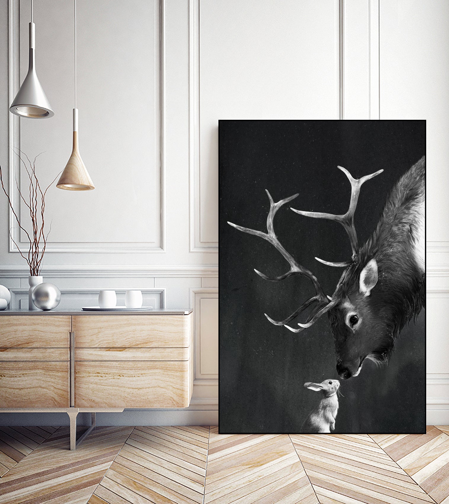 elk and rabbit by Laura Graves on GIANT ART - black digital painting