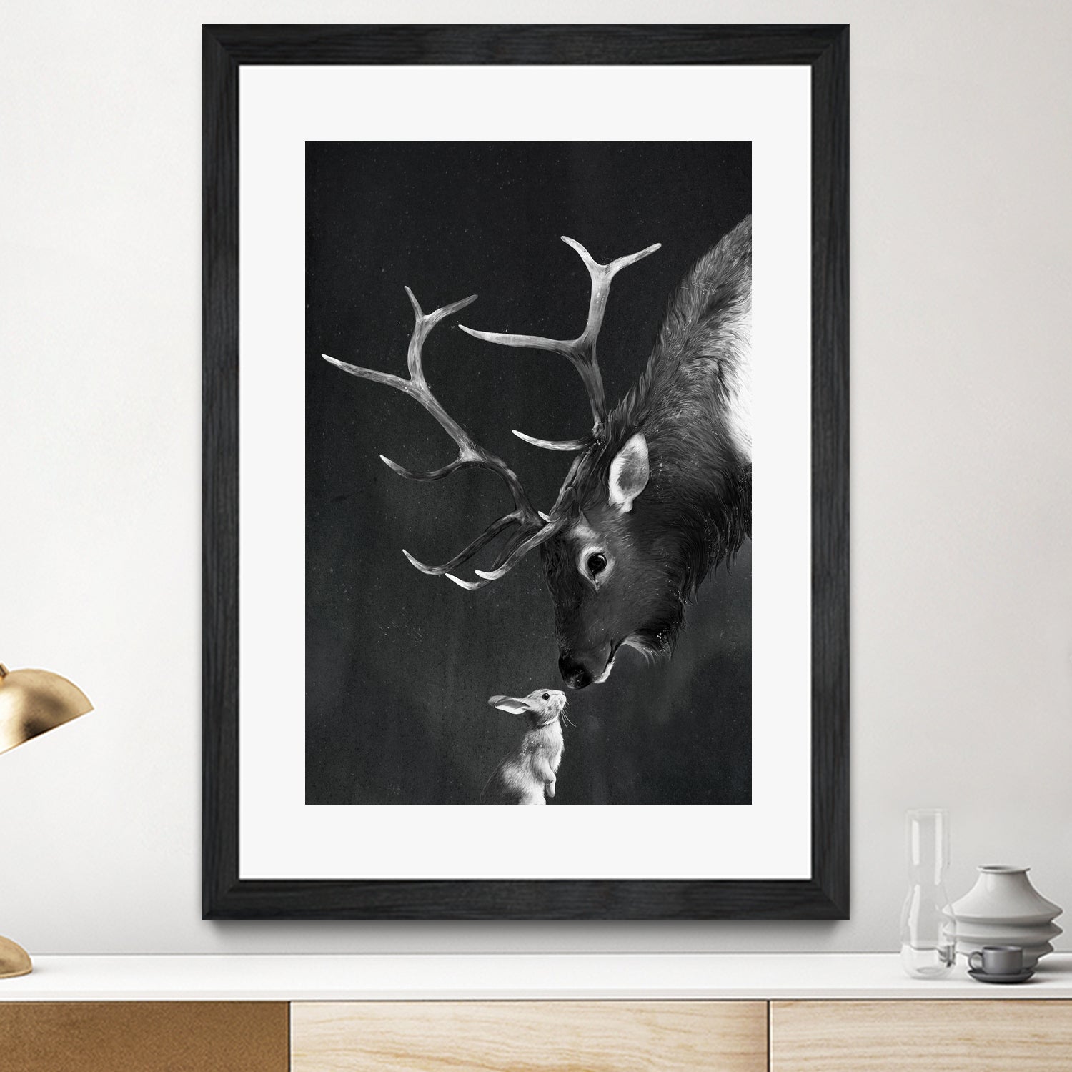 elk and rabbit by Laura Graves on GIANT ART - black digital painting