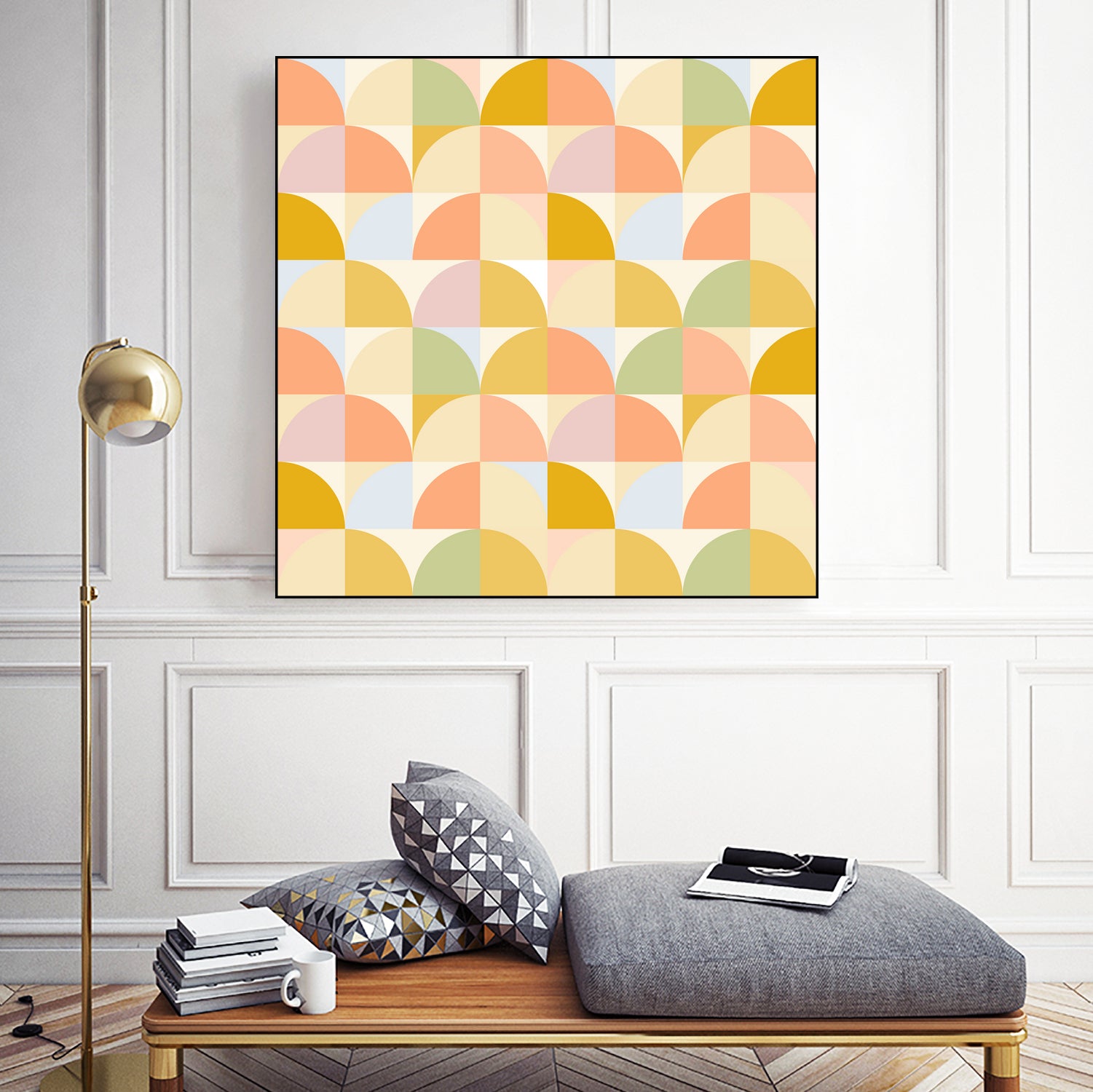 Retro Rainbow Fields #geometry #retro by Dominique Van Roey on GIANT ART - yellow digital drawing