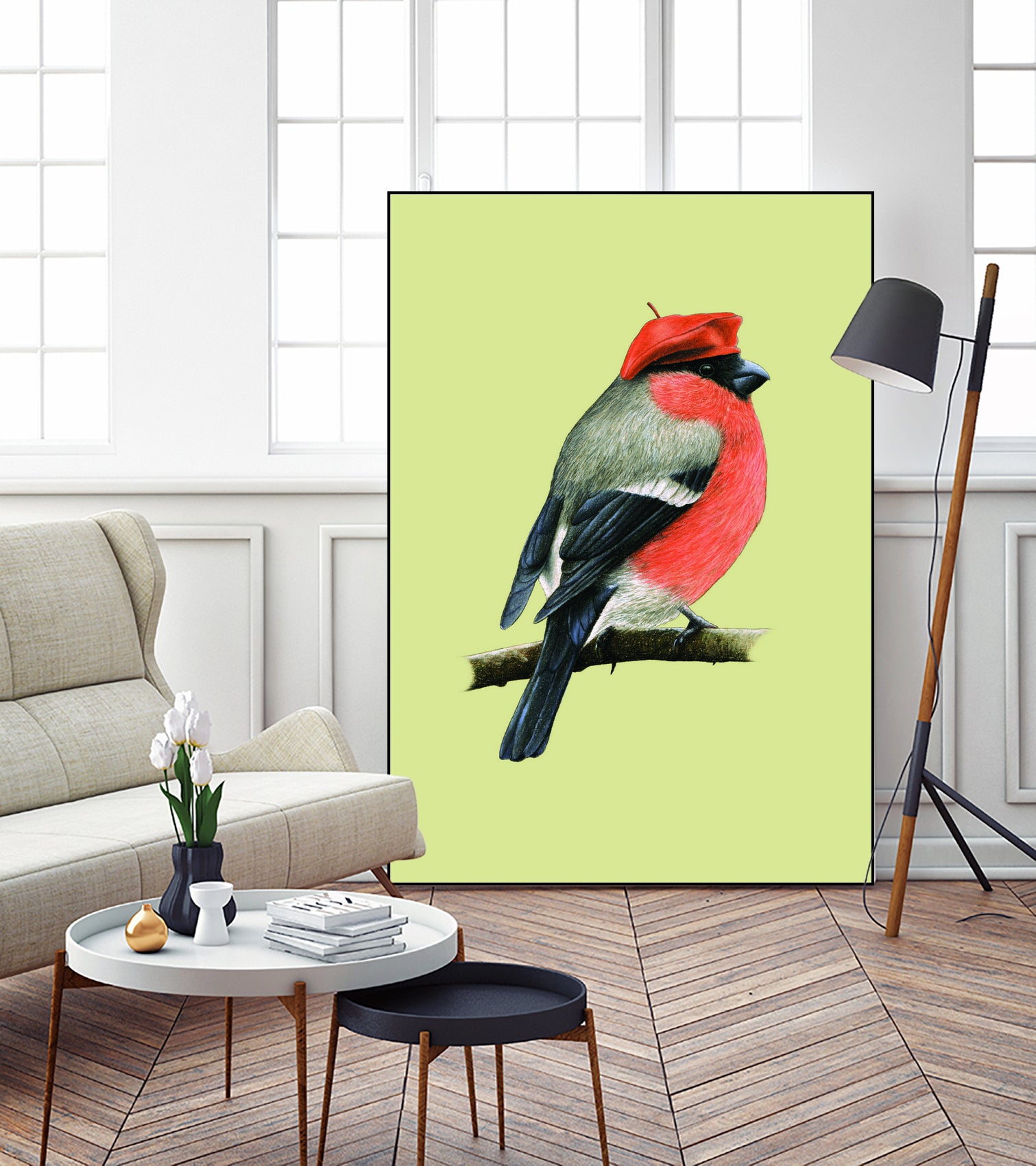 Eurasian bullfinch by Mikhail Vedernikov on GIANT ART - orange mixed media