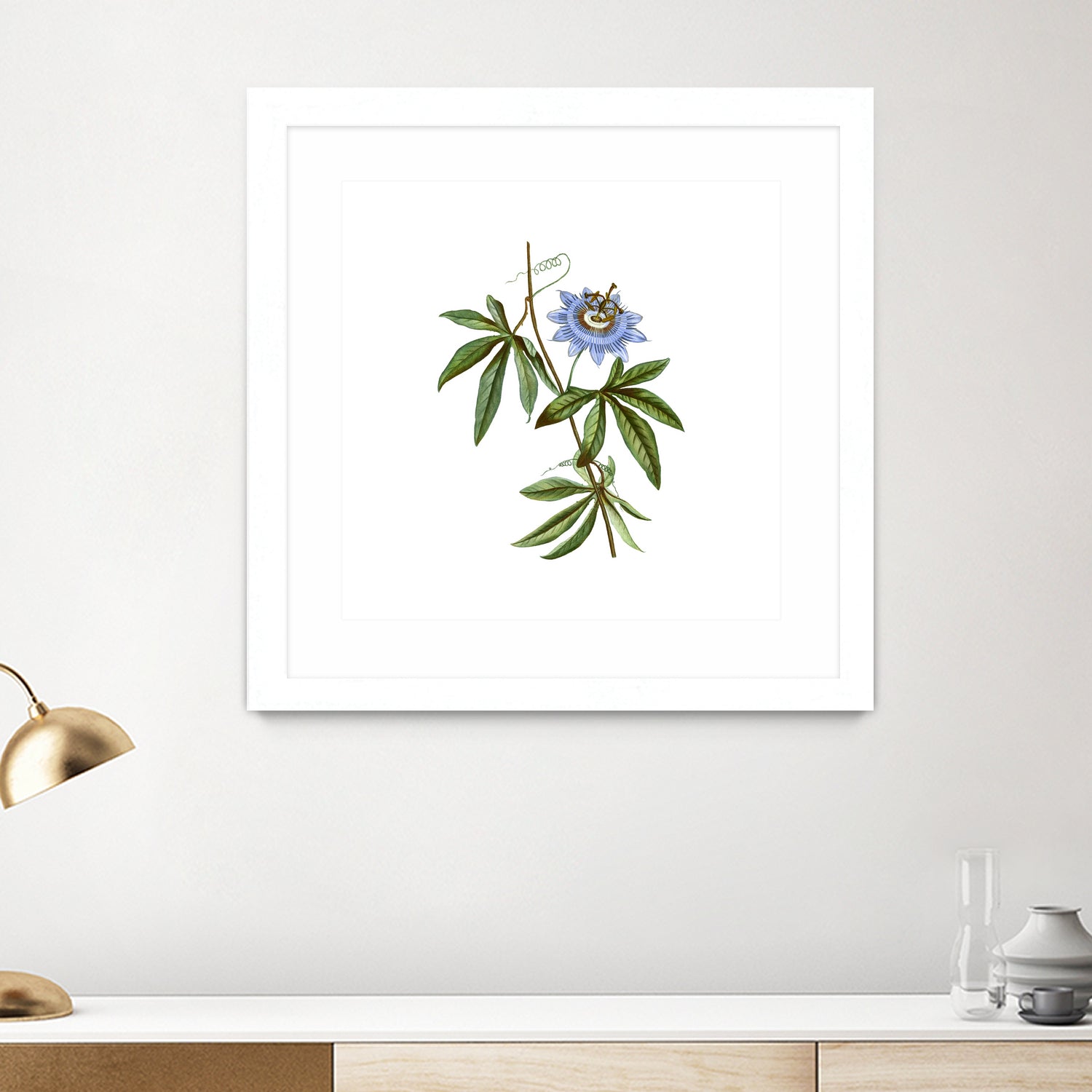 Vintage Blue Passionflower Botanical Illustration by Raul Andre Petrasanta on GIANT ART - blue mixed media