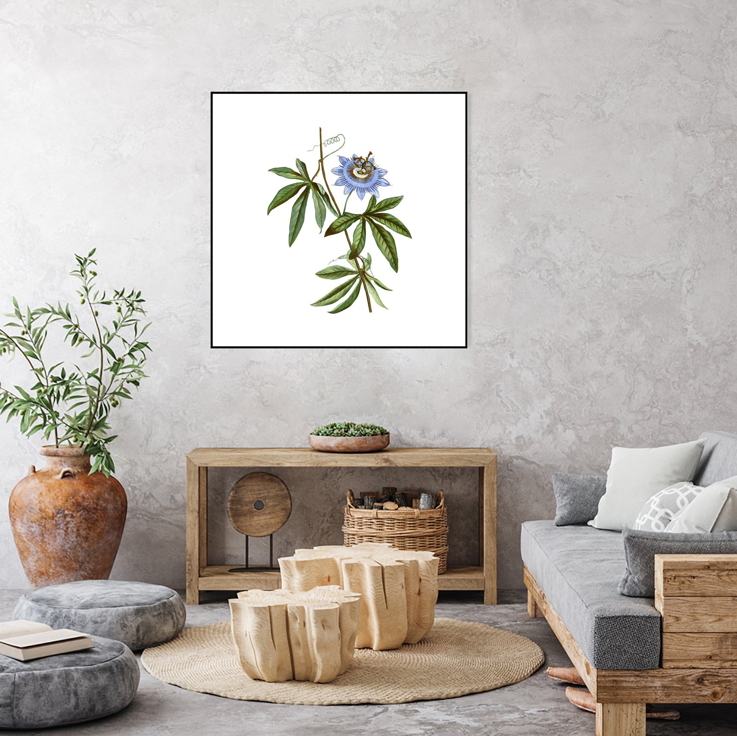 Vintage Blue Passionflower Botanical Illustration by Raul Andre Petrasanta on GIANT ART - blue mixed media