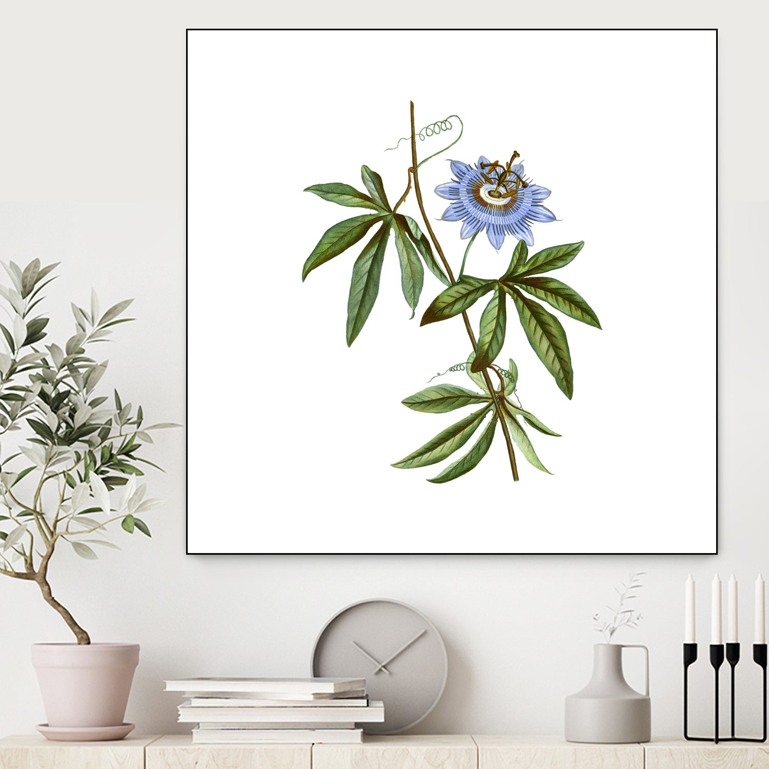 Vintage Blue Passionflower Botanical Illustration by Raul Andre Petrasanta on GIANT ART - blue mixed media