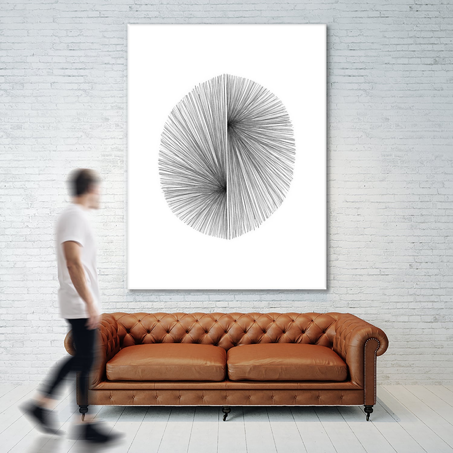 Mid Century Modern Geometric Abstract Circle Line Drawing by Janine Aykens on GIANT ART - gray mixed media