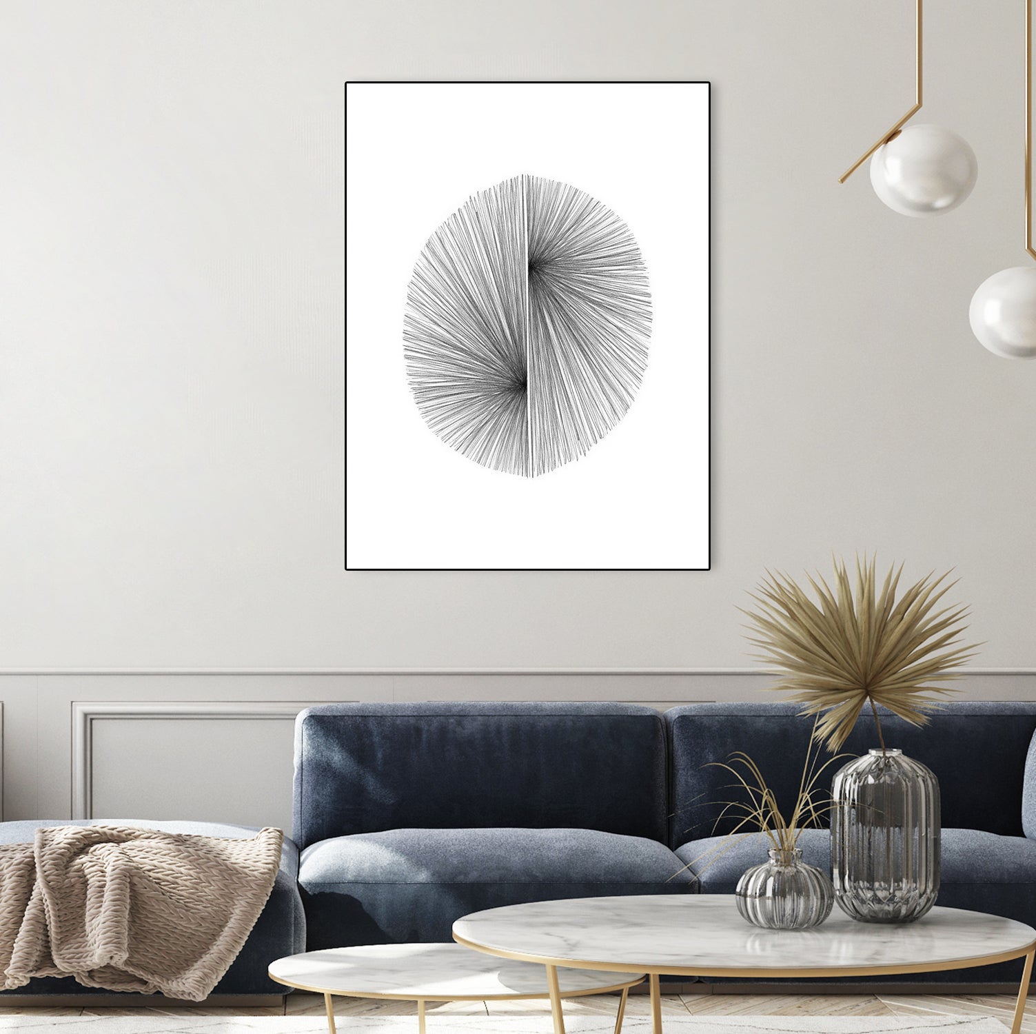 Mid Century Modern Geometric Abstract Circle Line Drawing by Janine Aykens on GIANT ART - gray mixed media