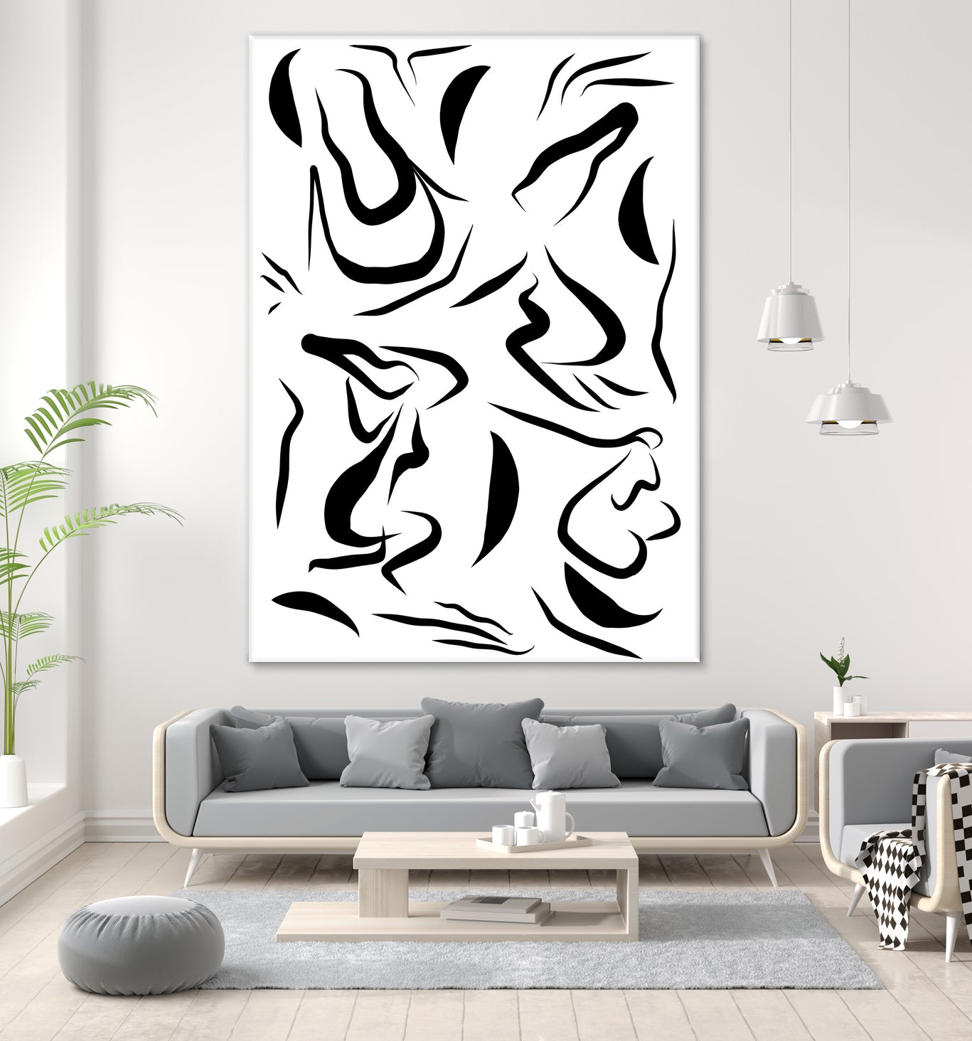 Natural Women Black & White Line-art Pattern by Dominique Van Roey on GIANT ART - white digital drawing