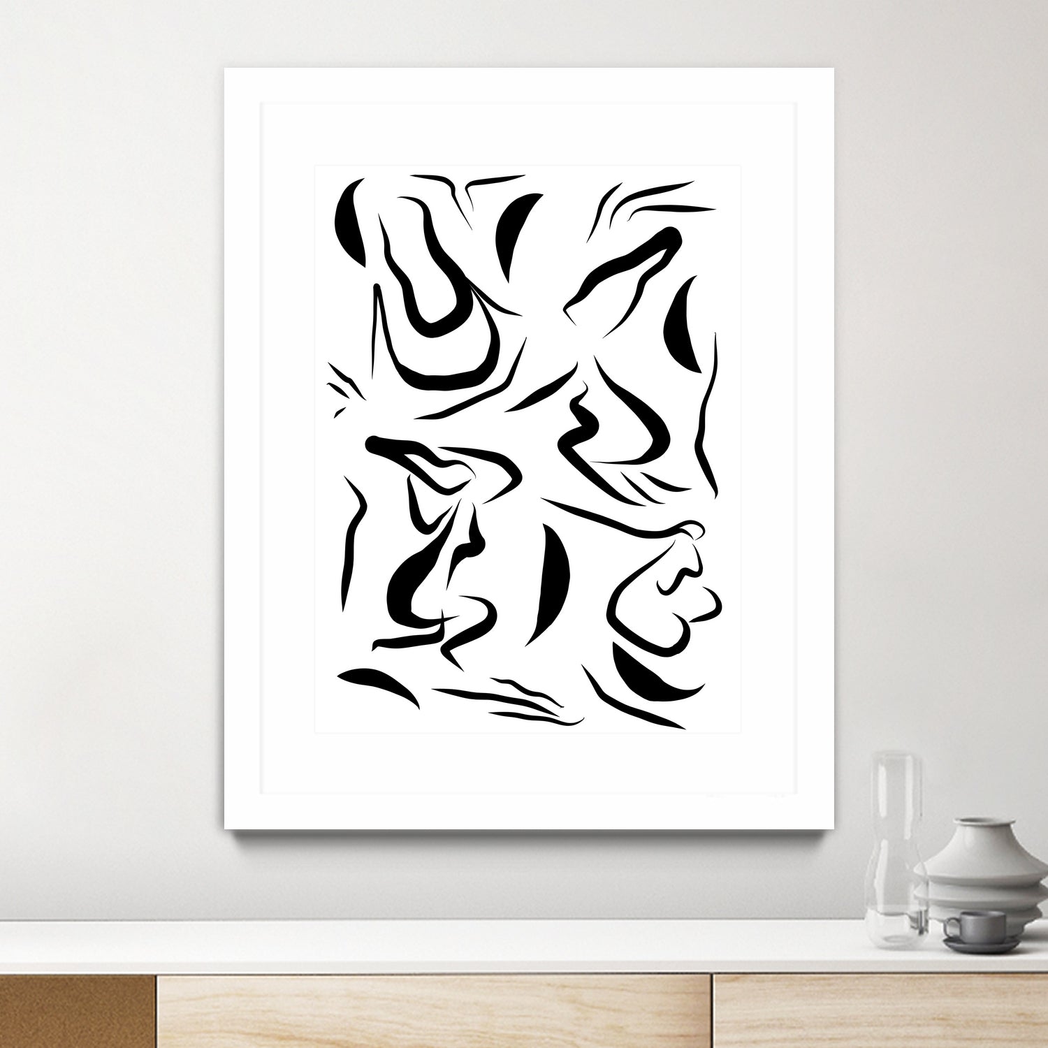 Natural Women Black & White Line-art Pattern by Dominique Van Roey on GIANT ART - white digital drawing