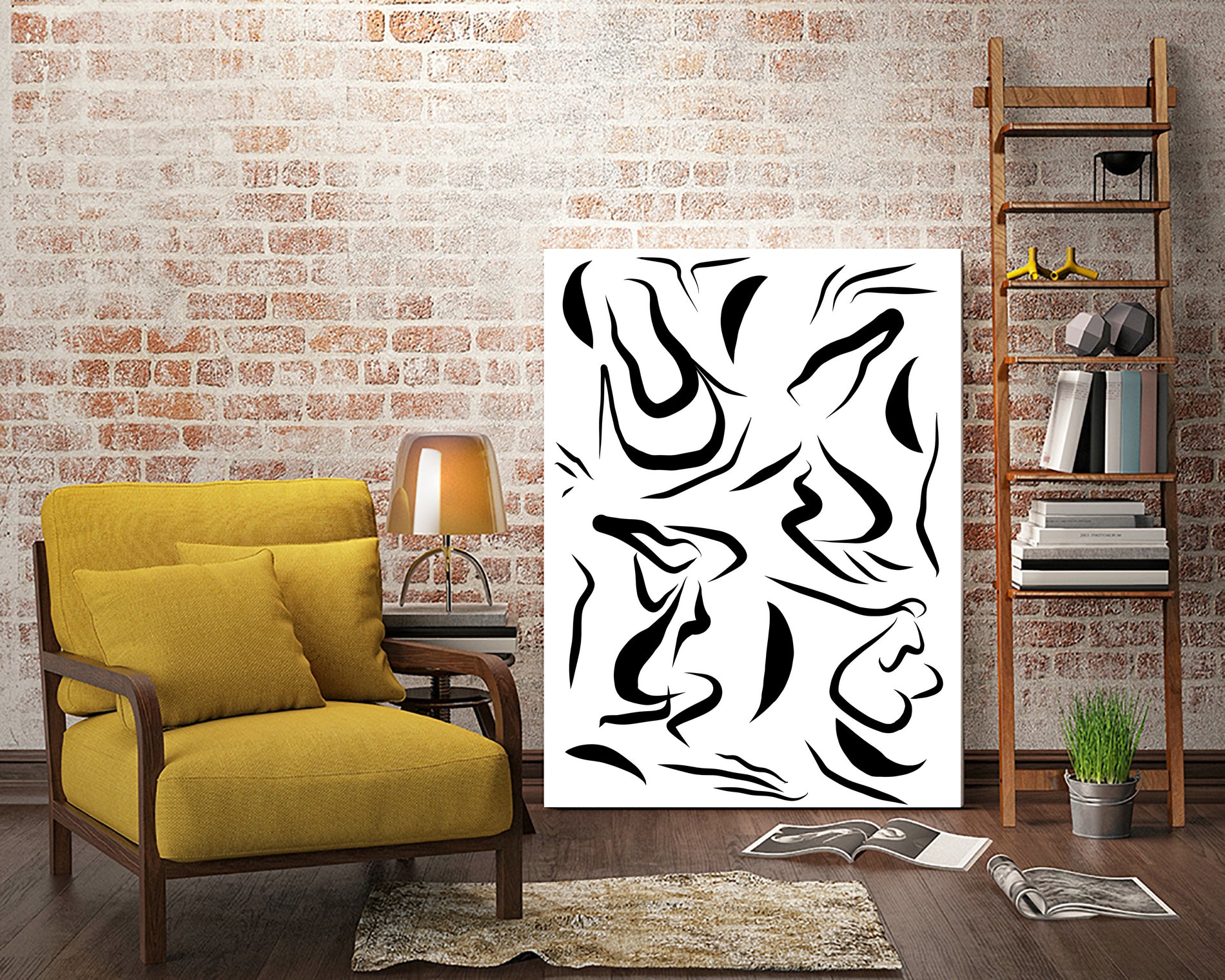 Natural Women Black & White Line-art Pattern by Dominique Van Roey on GIANT ART - white digital drawing