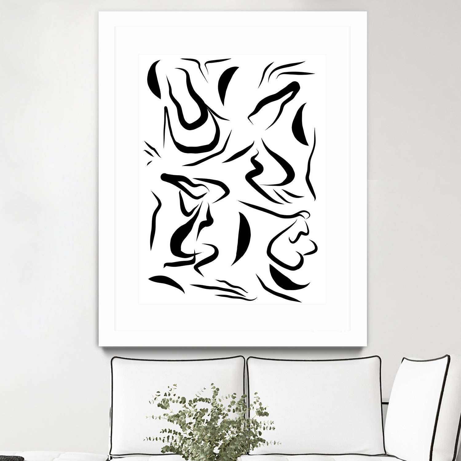 Natural Women Black & White Line-art Pattern by Dominique Van Roey on GIANT ART - white digital drawing