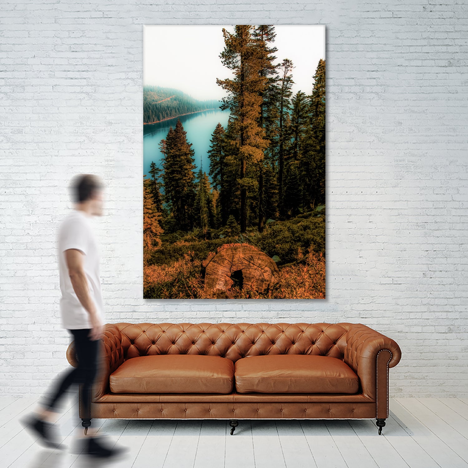 Pine tree with lake scenic at Emerald Bay Lake Tahoe by sutee monchitnukul on GIANT ART - orange photo manipulation