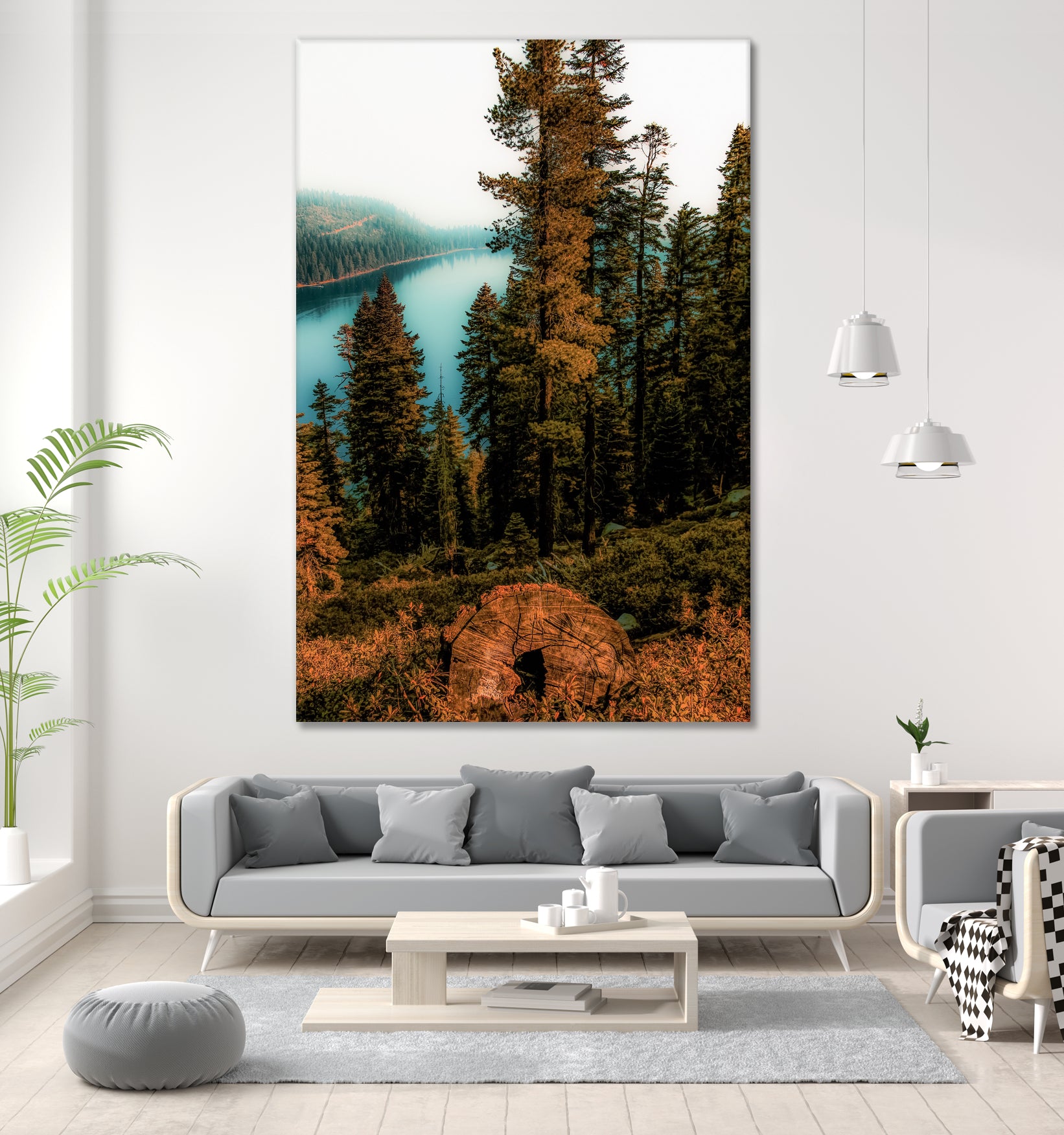 Pine tree with lake scenic at Emerald Bay Lake Tahoe by sutee monchitnukul on GIANT ART - orange photo manipulation