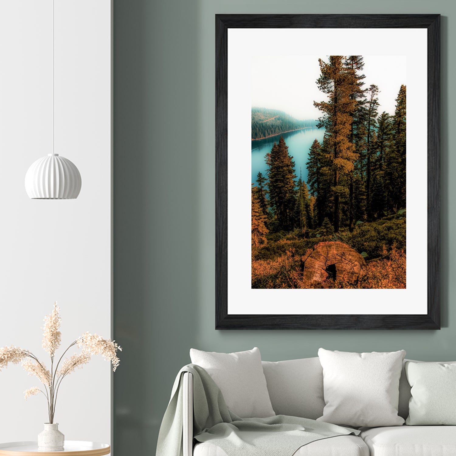 Pine tree with lake scenic at Emerald Bay Lake Tahoe by sutee monchitnukul on GIANT ART - orange photo manipulation