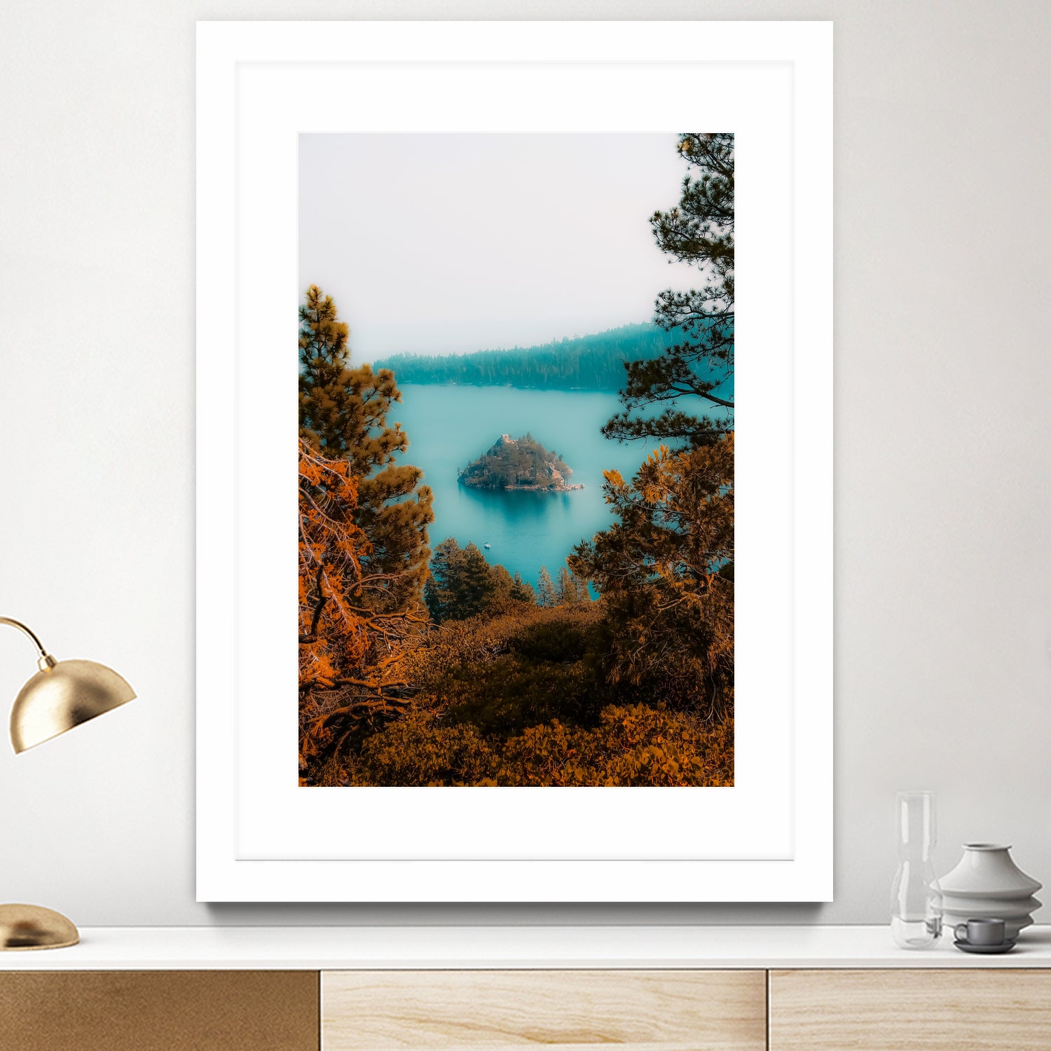 Beautiful island view at Emerald Bay Lake Tahoe California by sutee monchitnukul on GIANT ART - blue photo manipulation