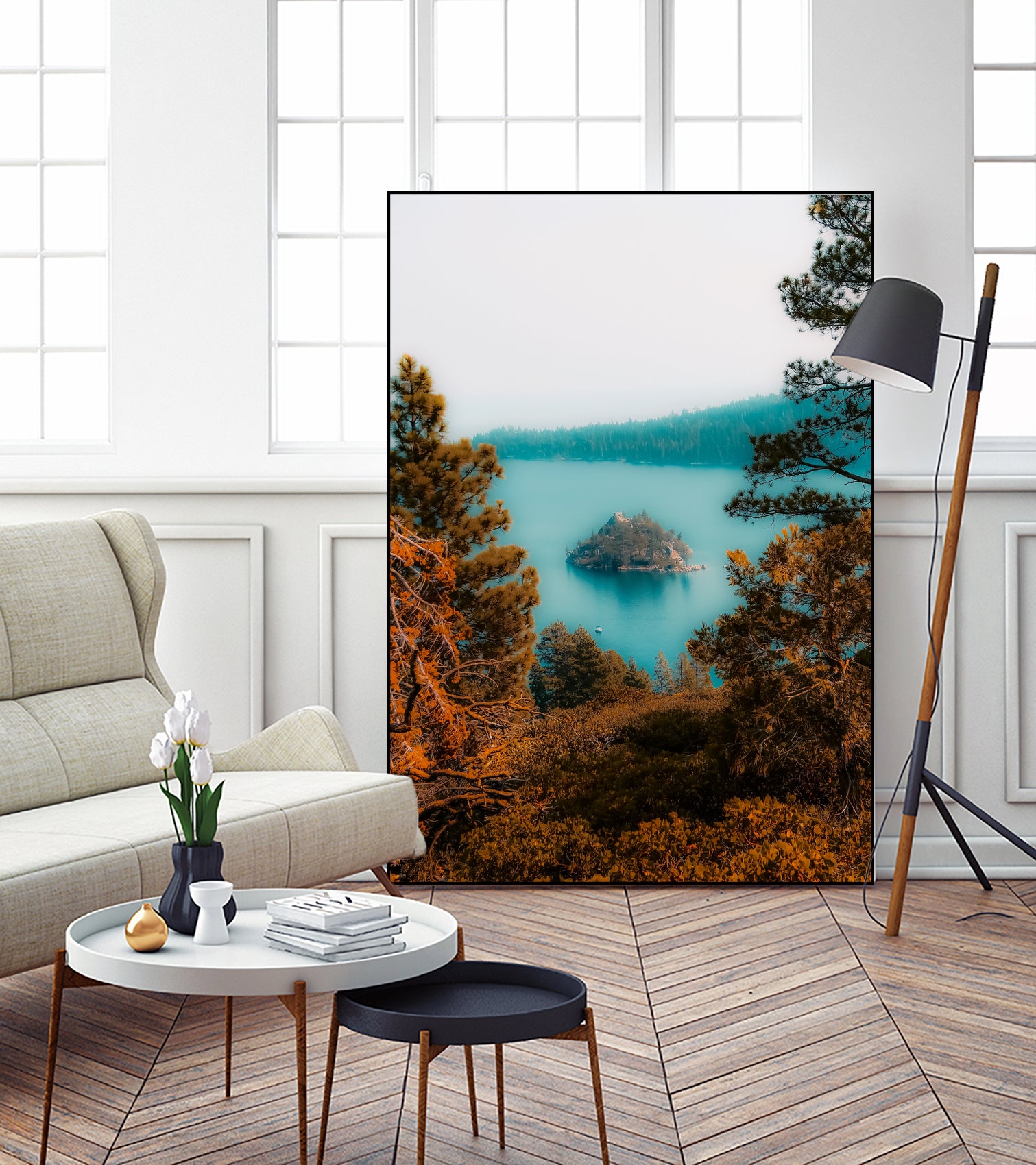 Beautiful island view at Emerald Bay Lake Tahoe California by sutee monchitnukul on GIANT ART - blue photo manipulation