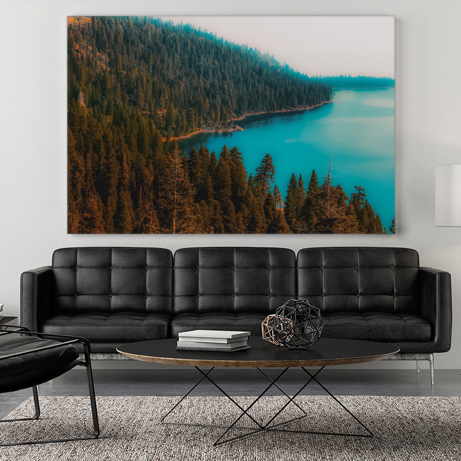 Pine tree and lake view at Emerald Bay Lake Tahoe California by sutee monchitnukul on GIANT ART - blue photo manipulation