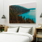 Pine tree and lake view at Emerald Bay Lake Tahoe California by sutee monchitnukul on GIANT ART - blue photo manipulation