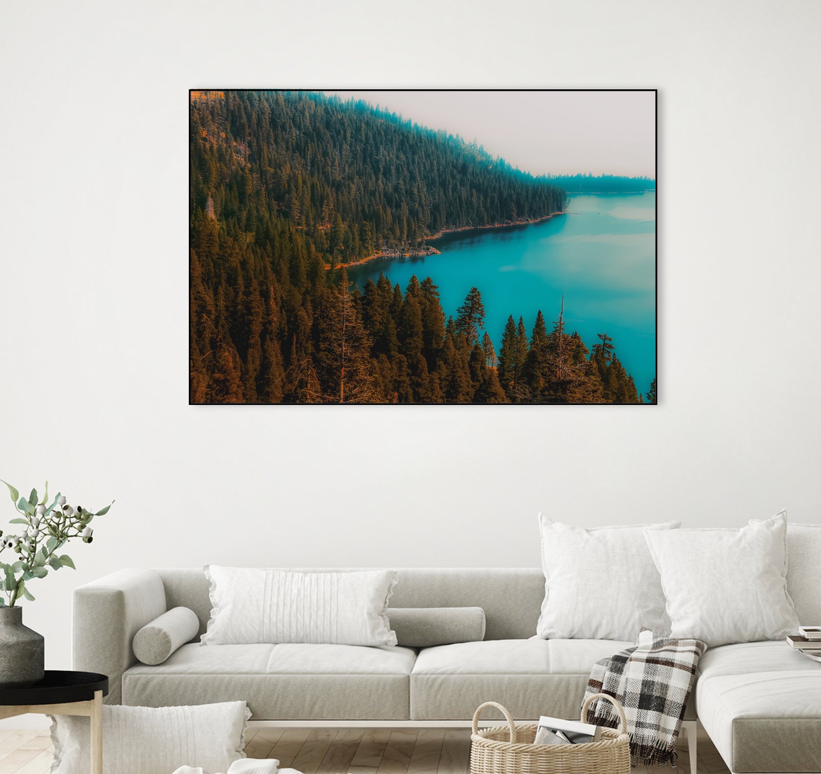 Pine tree and lake view at Emerald Bay Lake Tahoe California by sutee monchitnukul on GIANT ART - blue photo manipulation