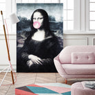 Mona Lisa blowing bubblegum bubbles by Menelaos Trompoukis on GIANT ART - blue digital painting