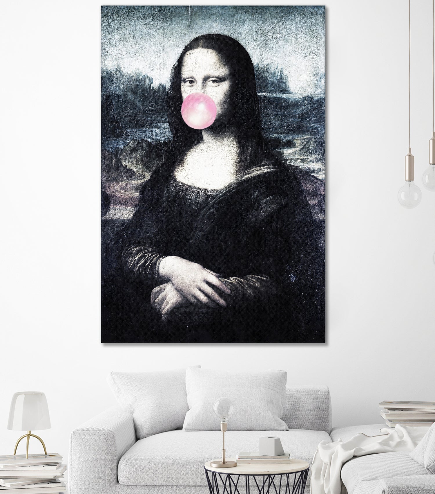 Mona Lisa blowing bubblegum bubbles by Menelaos Trompoukis on GIANT ART - blue digital painting