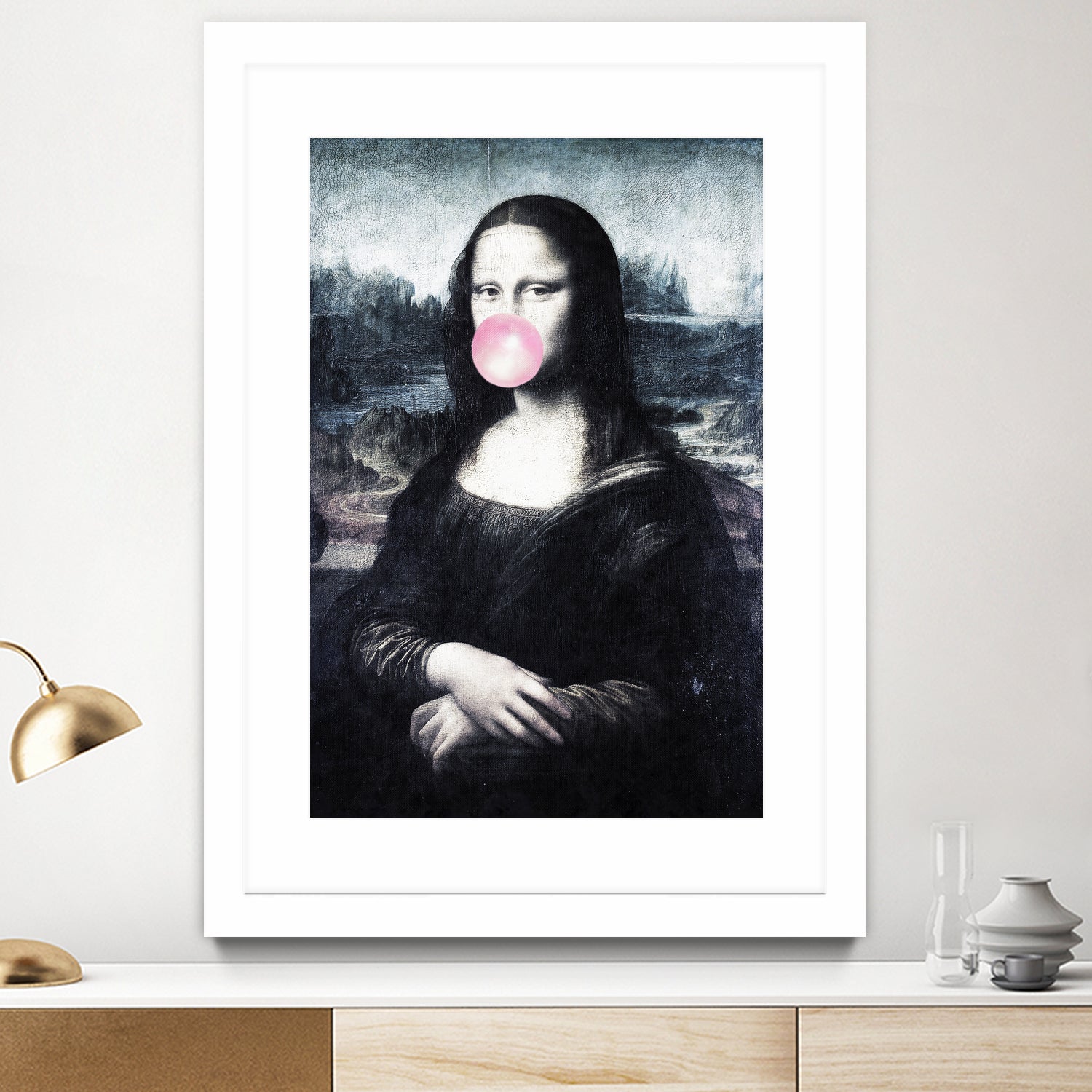 Mona Lisa blowing bubblegum bubbles by Menelaos Trompoukis on GIANT ART - blue digital painting