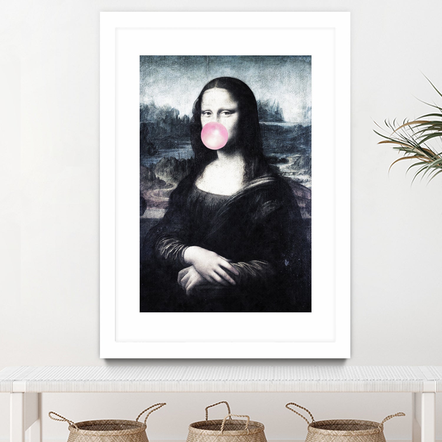 Mona Lisa blowing bubblegum bubbles by Menelaos Trompoukis on GIANT ART - blue digital painting