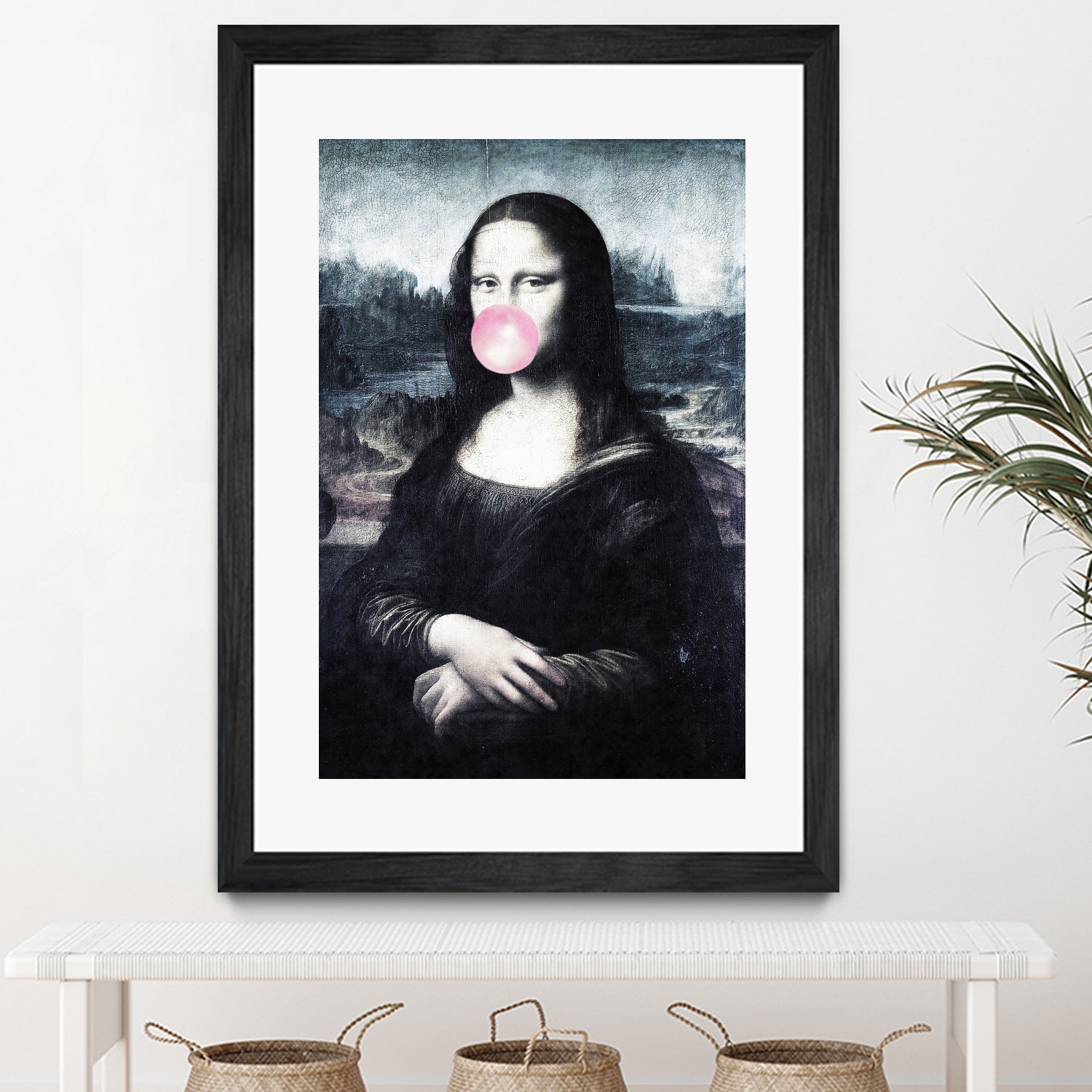 Mona Lisa blowing bubblegum bubbles by Menelaos Trompoukis on GIANT ART - blue digital painting