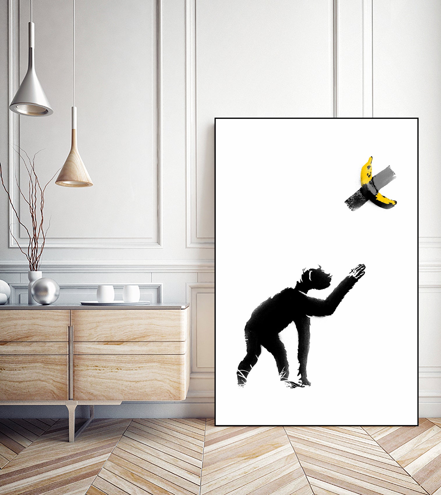 Chimpanzee and Banana Taped by Afif Quilimo on GIANT ART - white digital drawing