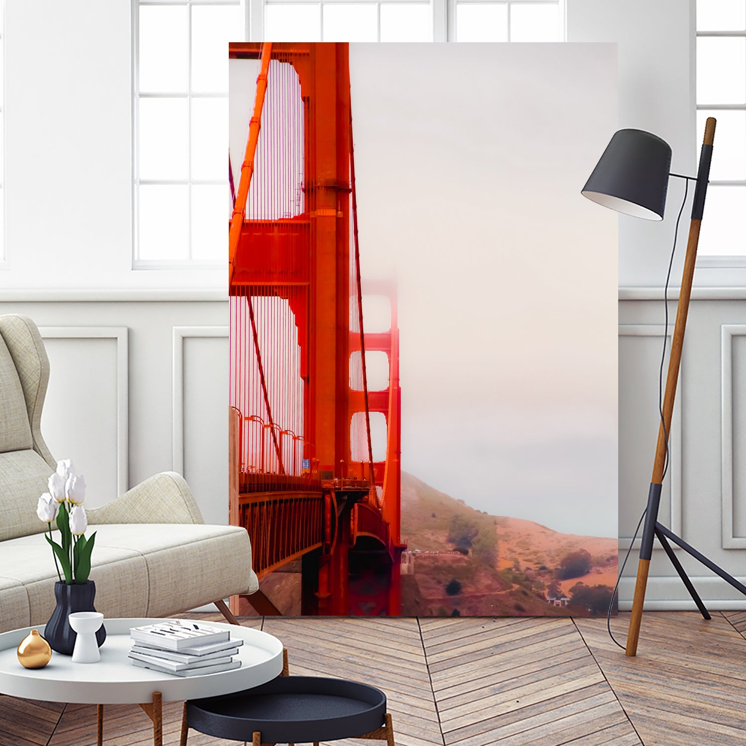 Closeup Golden Gate bridge with foggy sky San Francisco USA by sutee monchitnukul on GIANT ART - red photo manipulation