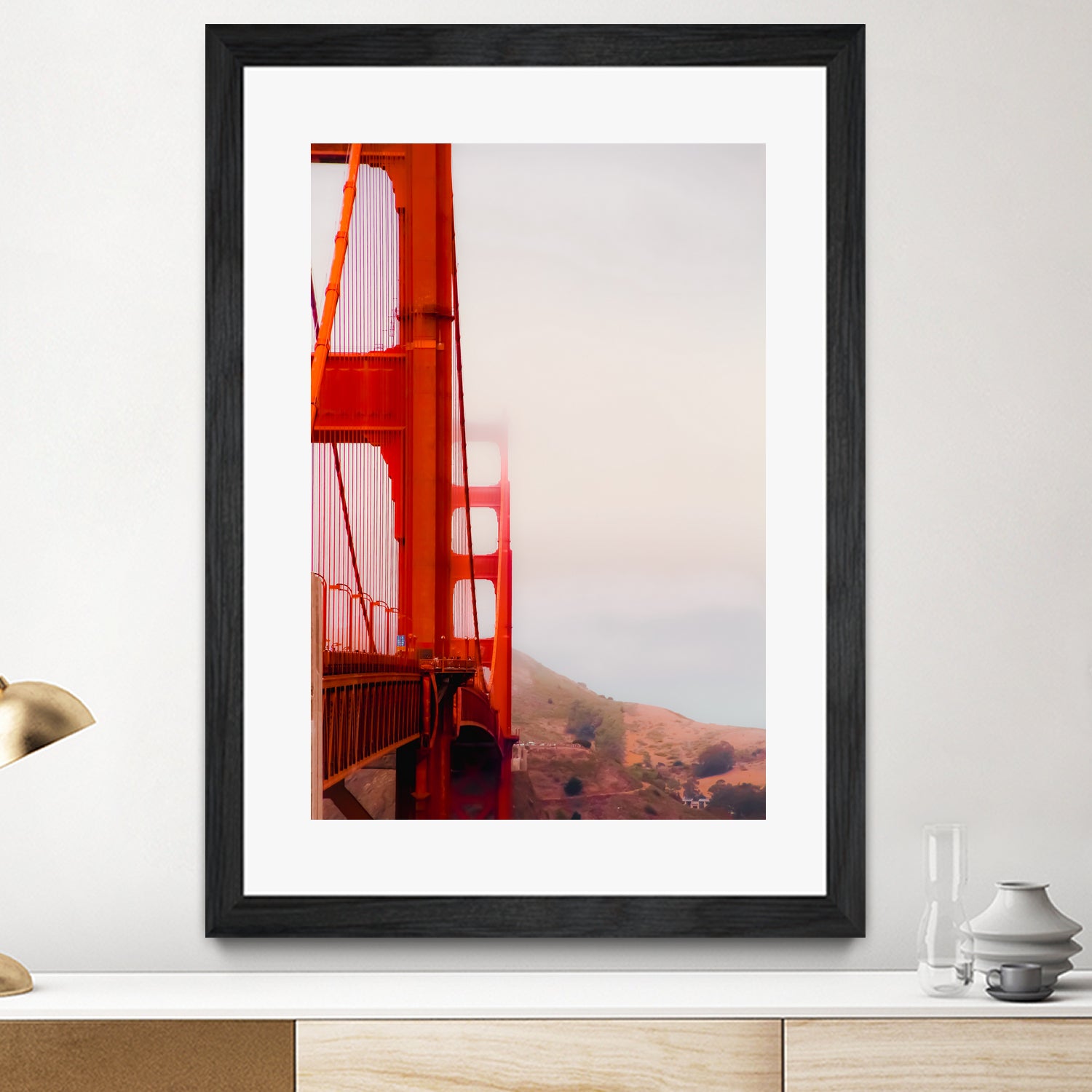 Closeup Golden Gate bridge with foggy sky San Francisco USA by sutee monchitnukul on GIANT ART - red photo manipulation