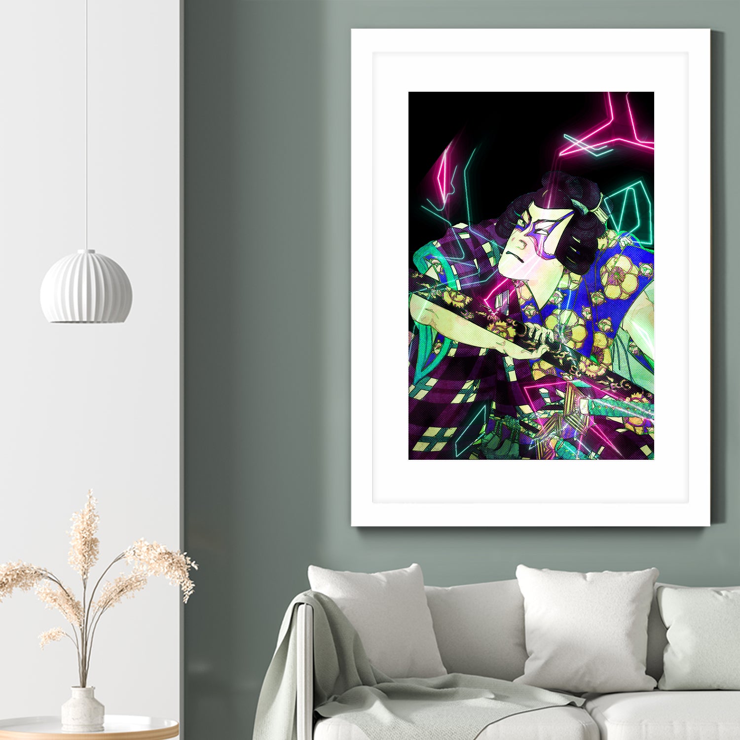 Samurai Japan Print Art Colored Neon Electric by Damian firenza on GIANT ART - fuchsia digital painting