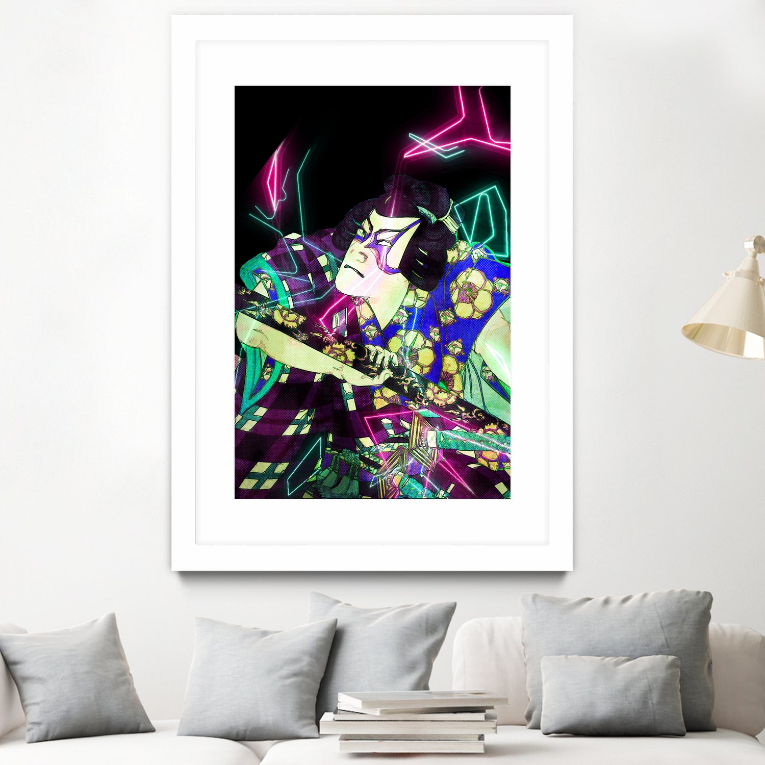 Samurai Japan Print Art Colored Neon Electric by Damian firenza on GIANT ART - fuchsia digital painting